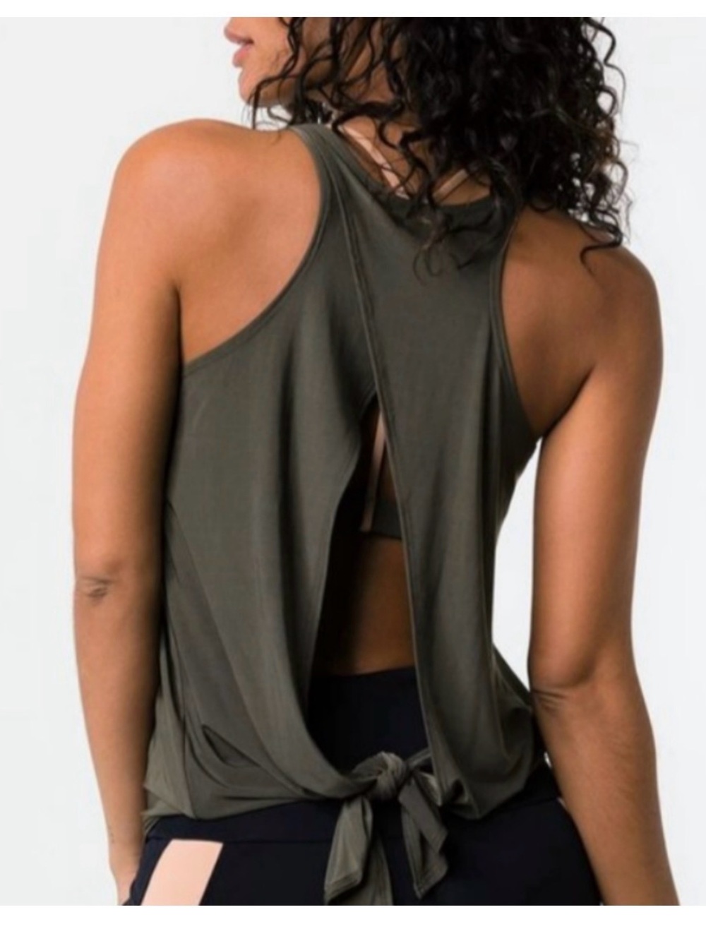 On-site Flow Tie Back Tank Olive Green for Exercise Yoga Pilates Activewear